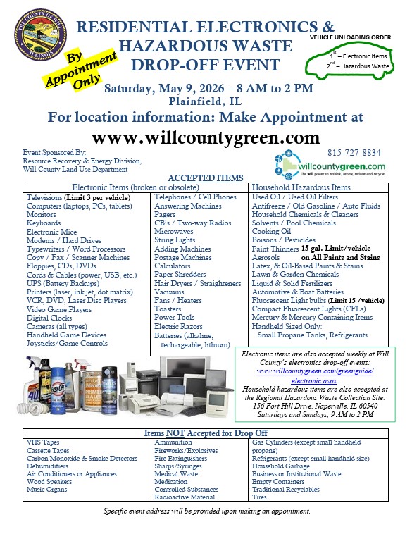 Click here for the Electronics and Household Hazardous Waste Plainfield 2026 Flyer.